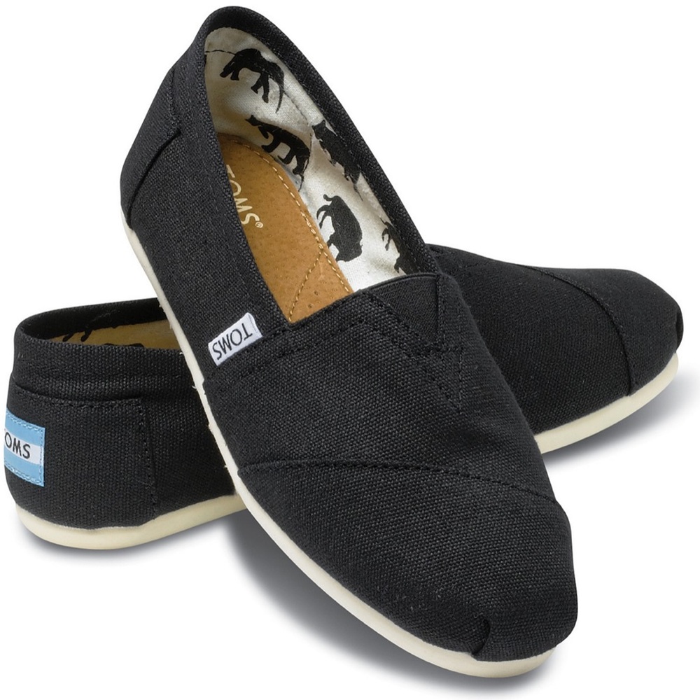 TOMS Women's Alpargata Slip On Black Canvas Flats